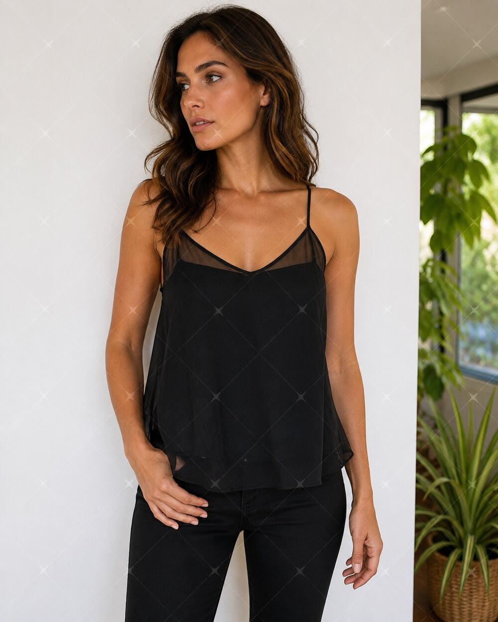 Veronica Beard Black Silk Sheer Camisole Top Women’s Adjustable Strap Lined Tank